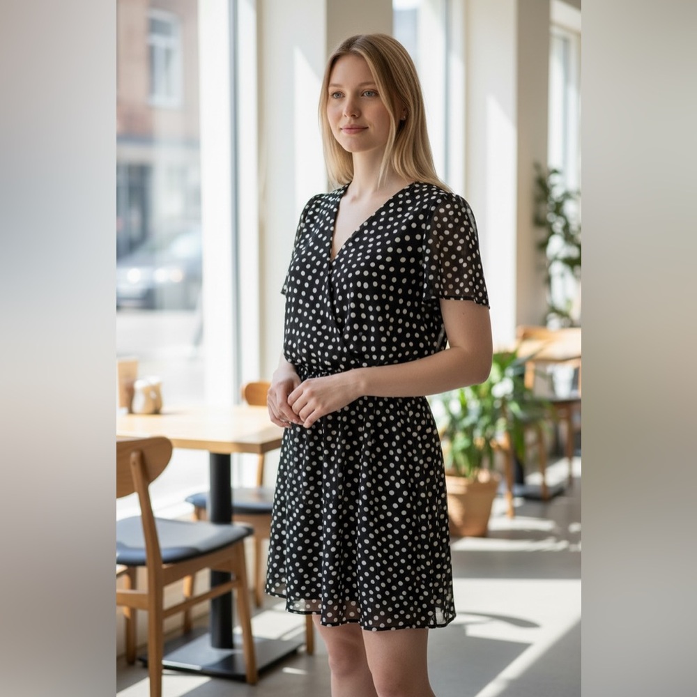 NWT Brixon Ivy Wesley Polka Dot Print Dress, Black and White, Size Medium - Picture 2 of 13